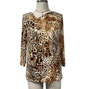 Chicos Womens Size 0 Travelers Classic Animal Print Knot Top